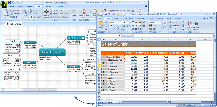 Mind Mapping software, Microsoft Excel export