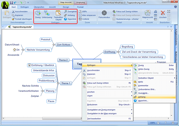 Mind Map, Mind Mapping Software, Dateien an die Mind Map anh�ngen