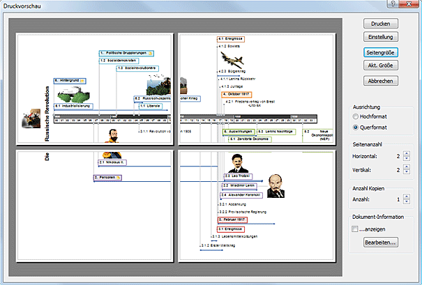 Zeitleiste, Zeitleistensoftware,, Druckfunktion, Poster