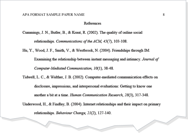 apa format paper references