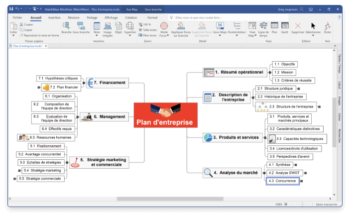 Rassemblement des idées et élaboration du plan dans une mind map