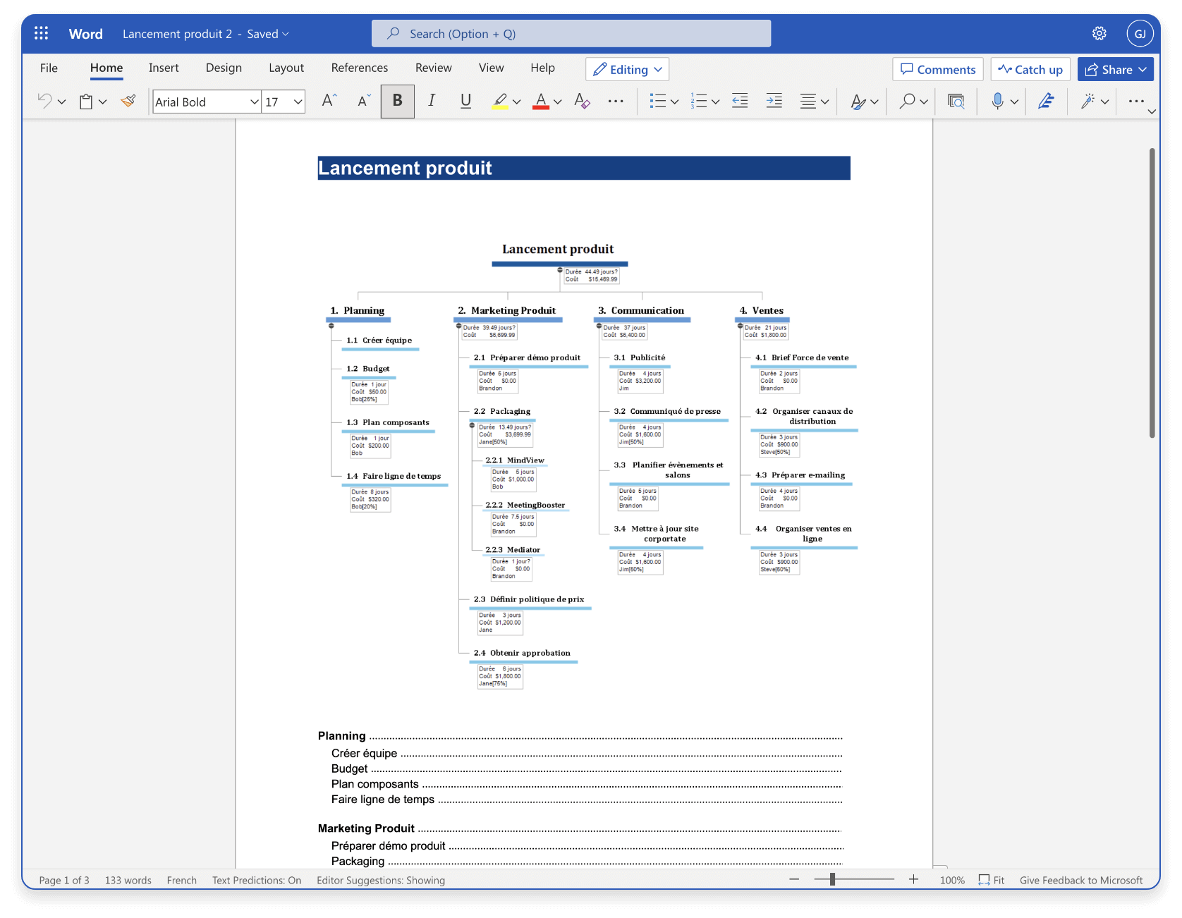 Création du dictionnaire WBS