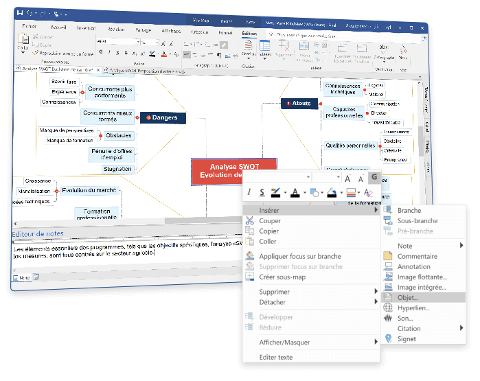 Ajout de notes et de pièces-jointes à l'analyse SWOT