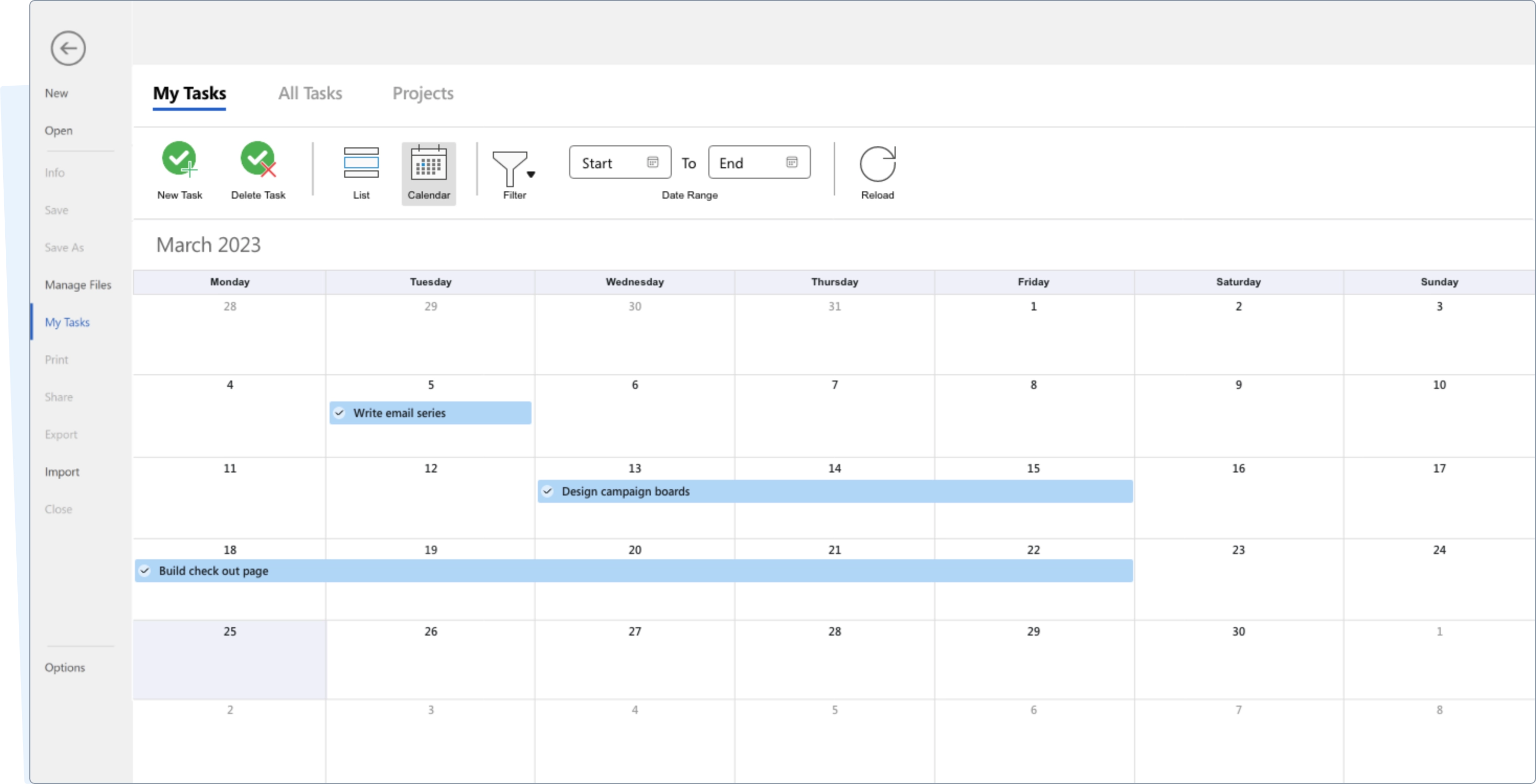 Task System Calendar View