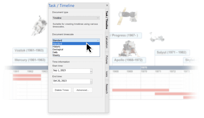 Enter dates and events into your timeline