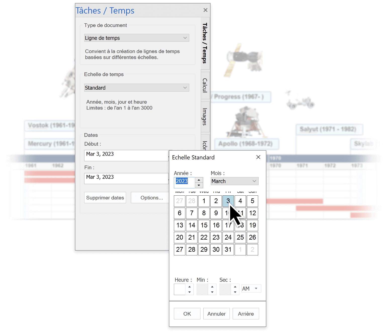 Saisie des événements et de leurs dates sur la ligne de temps