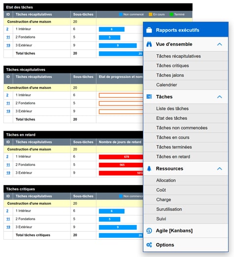 Mind Map avec rapports de projet